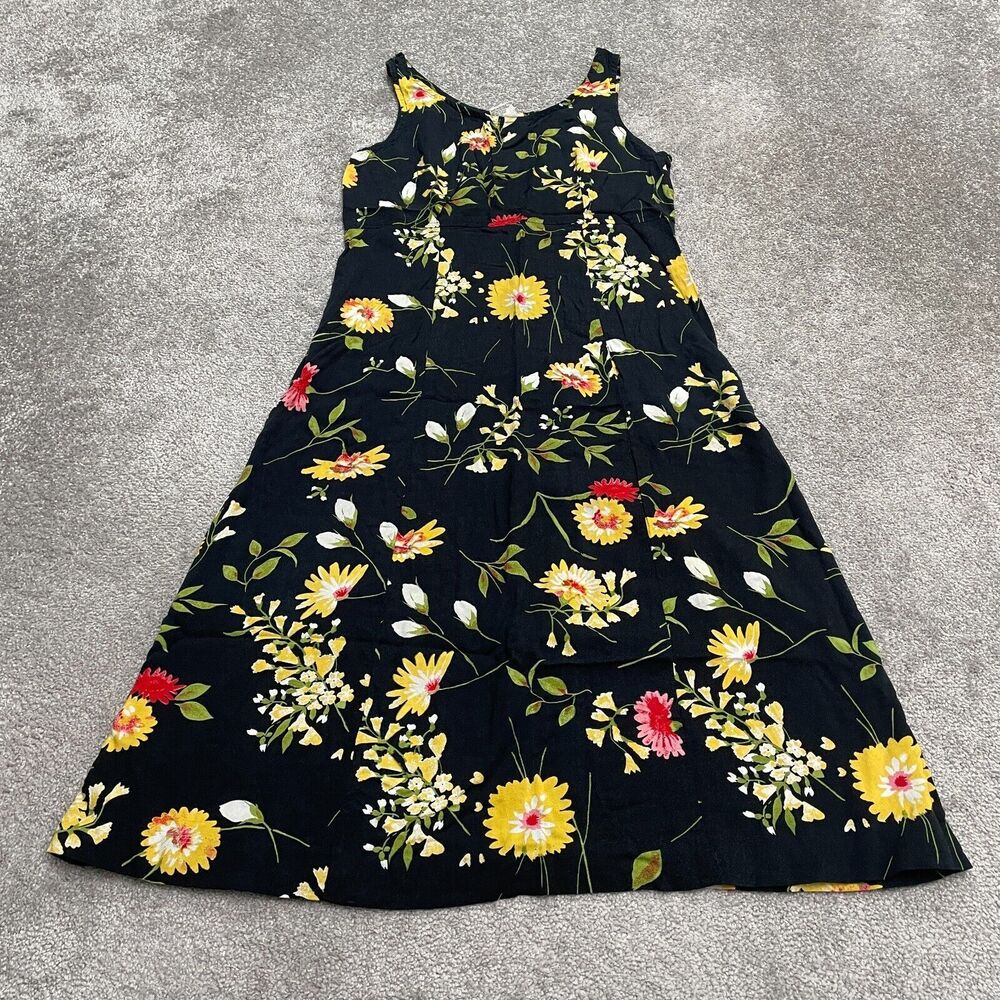 Unbranded A-Line Midi Maxi Dress Womens 6 Black Floral Sleeveless Rayon Casual